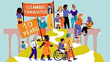Man sieht viele unterschiedliche Menschen und den Schriftzug Istanbul-Konvention