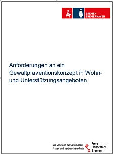 Deckblatt des Dokuments Anforderungen an ein Gewaltpräventionskonzept in Wohn- und Unterstützungsangeboten