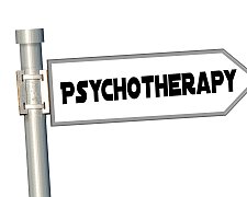 Es ist ein Schild zu sehen, auf dem Psychotherapie steht.