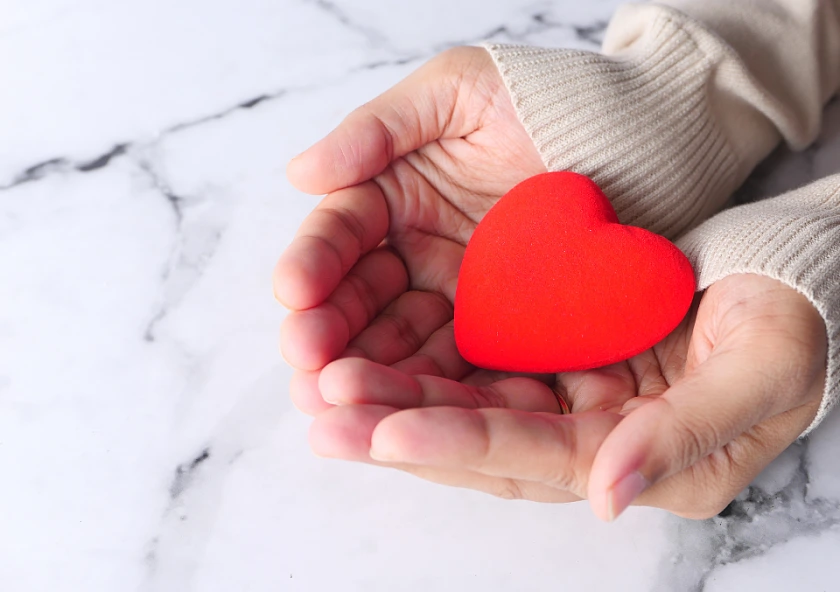 Hand hält Herz in der Hand