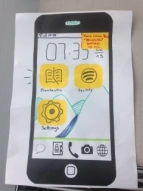 Es ist ein gemaltes Handy mit verschiedenen Apps zu sehen.