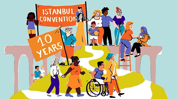Es sind viele unterschiedliche Menschen und die Überschrift Istanbul-Konvention zu sehen.