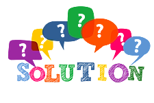 Sprachblasen über dem Schriftzug "Solution"